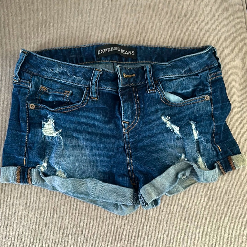 Express distressed denim shorts